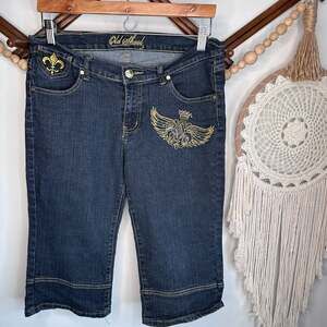 Vintage Y2K Old Skool Gold Accent Bermuda Long Jean Shorts
